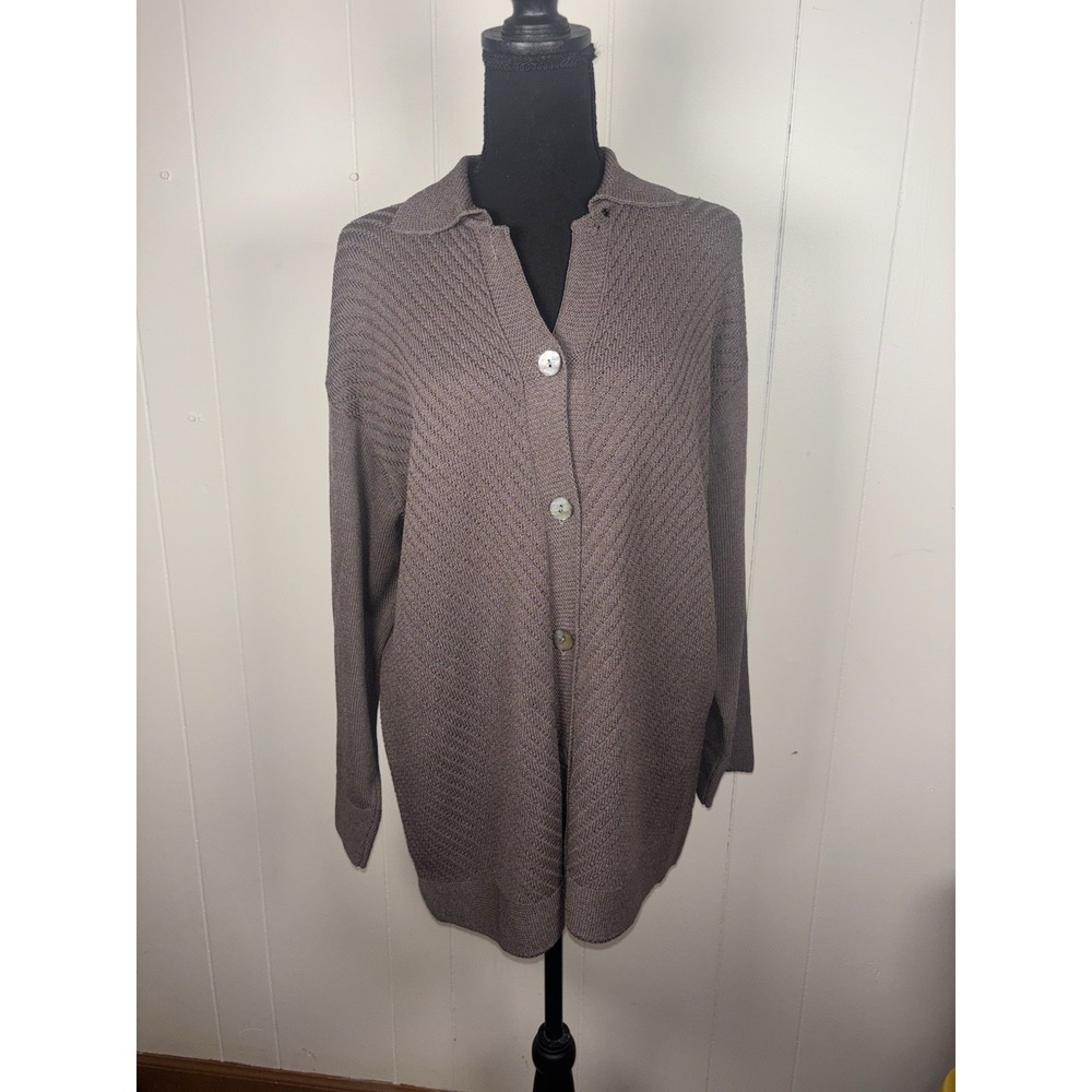 margaret o'leary long‎ knit collared cardigan brown size 2 medium